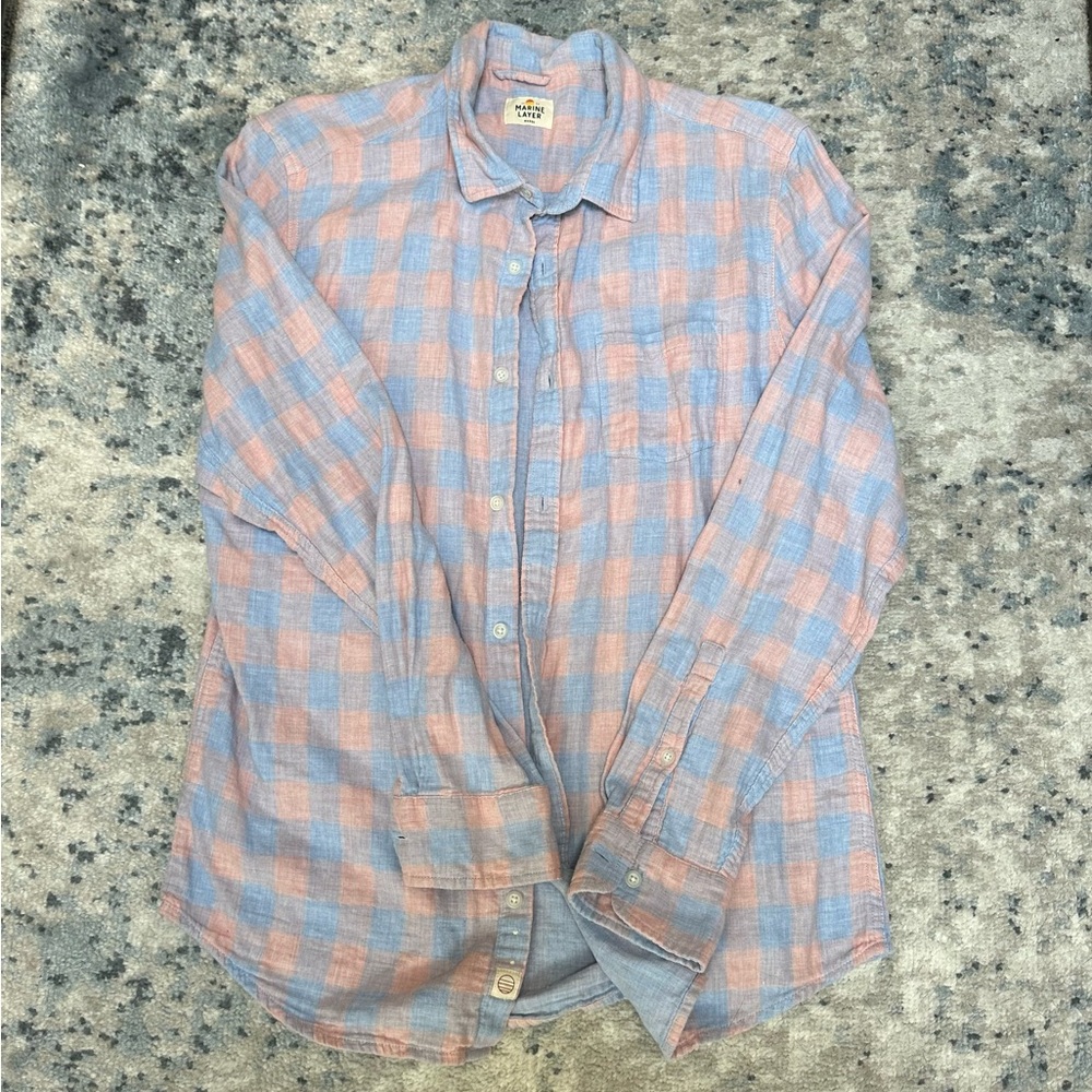 Men's Marine Layer Button-Down Shirt in Light Blue and Pink